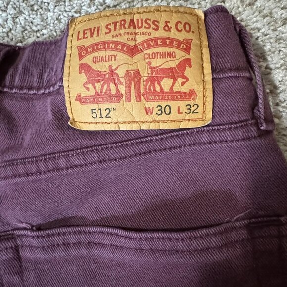 Levi's 512 Jeans Mens 30x32 Maroon Purple Slim Taper Stretch Denim Five Pocket - Picture 7 of 11